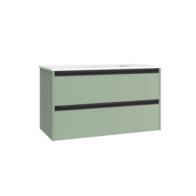 Mueble de Baño Suspendido con Lavabo Cerámico modelo Veloz| Mueble Volado 2 Cajones Con Tirador | Leaf