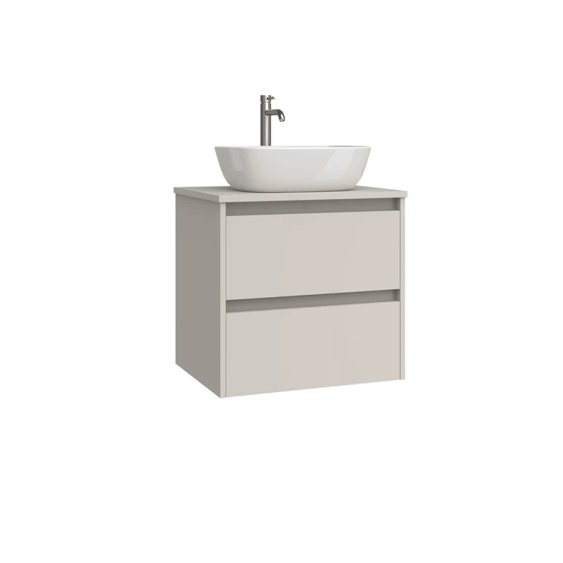 Mueble de Baño Suspendido con Lavabo Sobreponer Cerámico modelo Veloz| Mueble Volado 2 Cajones | Moka