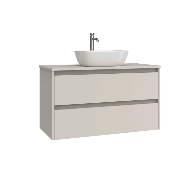 Mueble de Baño Suspendido con Lavabo Sobreponer Cerámico modelo Veloz| Mueble Volado 2 Cajones | Moka