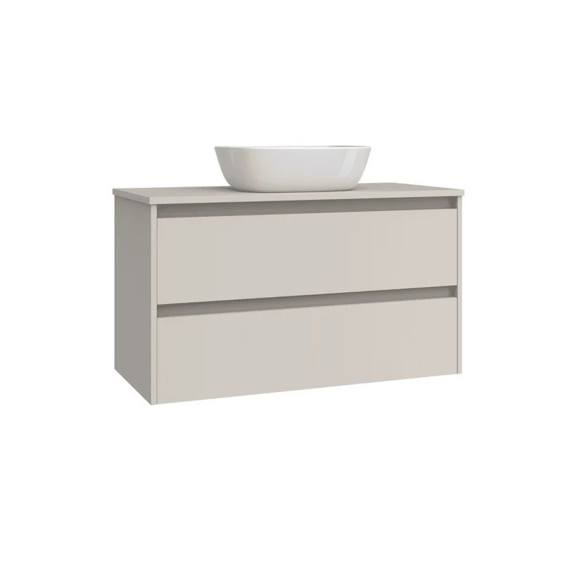 Mueble de Baño Suspendido con Lavabo Sobreponer Cerámico modelo Veloz| Mueble Volado 2 Cajones | Moka