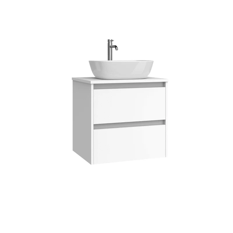 Mueble de Baño Suspendido con Lavabo Sobreponer Cerámico modelo Veloz| Mueble Volado 2 Cajones | Blanco Mate
