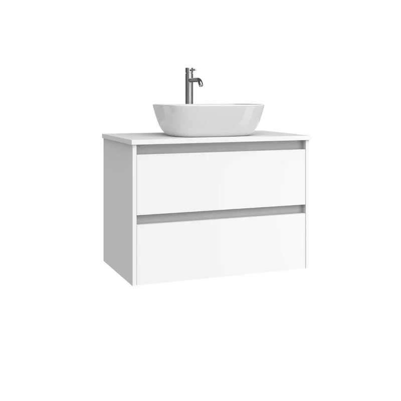 Mueble de Baño Suspendido con Lavabo Sobreponer Cerámico modelo Veloz| Mueble Volado 2 Cajones | Blanco Mate