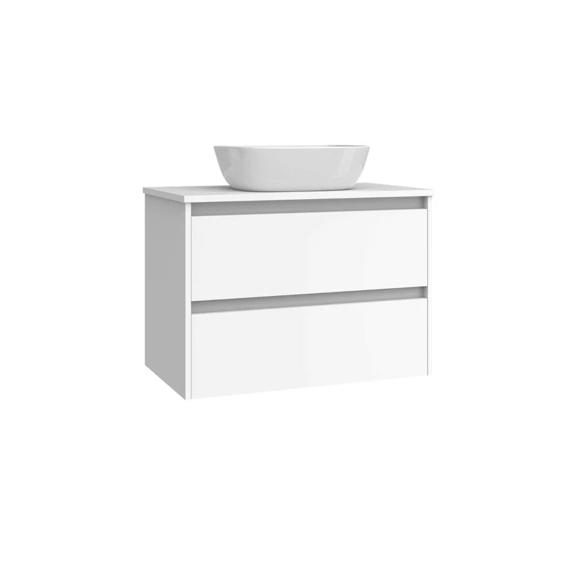 Mueble de Baño Suspendido con Lavabo Sobreponer Cerámico modelo Veloz| Mueble Volado 2 Cajones | Blanco Mate