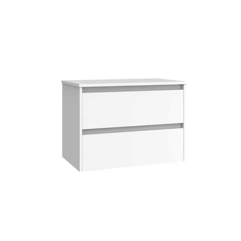 Mueble de Baño Suspendido con Lavabo Sobreponer Cerámico modelo Veloz| Mueble Volado 2 Cajones | Blanco Mate