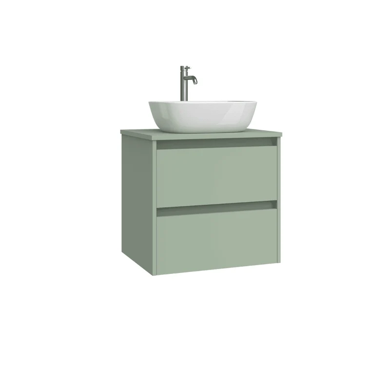 Mueble de Baño Suspendido con Lavabo Sobreponer Cerámico modelo Veloz| Mueble Volado 2 Cajones | Leaf