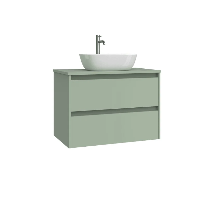 Mueble de Baño Suspendido con Lavabo Sobreponer Cerámico modelo Veloz| Mueble Volado 2 Cajones | Leaf