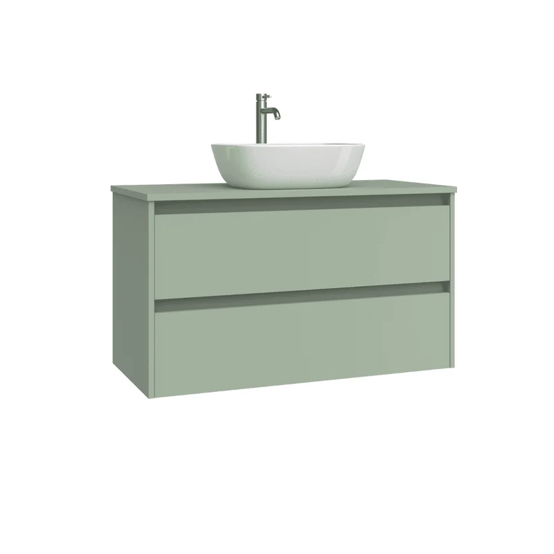 Mueble de Baño Suspendido con Lavabo Sobreponer Cerámico modelo Veloz| Mueble Volado 2 Cajones | Leaf