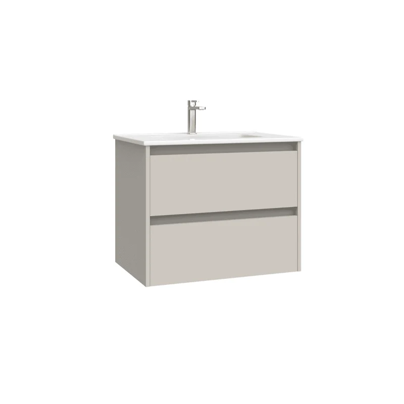 Mueble de Baño Suspendido con Lavabo Cerámico modelo Veloz| Mueble Volado 2 Cajones| Moka
