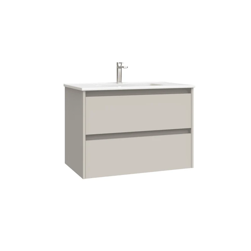 Mueble de Baño Suspendido con Lavabo Cerámico modelo Veloz| Mueble Volado 2 Cajones| Moka