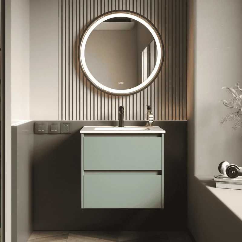 Mueble de Baño Suspendido con Lavabo Cerámico modelo Veloz| Mueble Volado 2 Cajones| Leaf