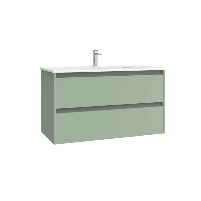 Mueble de Baño Suspendido con Lavabo Cerámico modelo Veloz| Mueble Volado 2 Cajones| Leaf