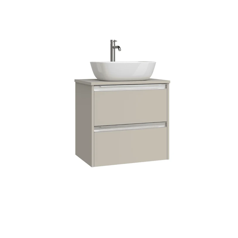 Mueble de Baño Suspendido Fondo Reducido con Lavabo Sobreponer Cerámico para Aseos modelo Veloz| Mueble Volado 2 Cajones Con Tirador| Moka
