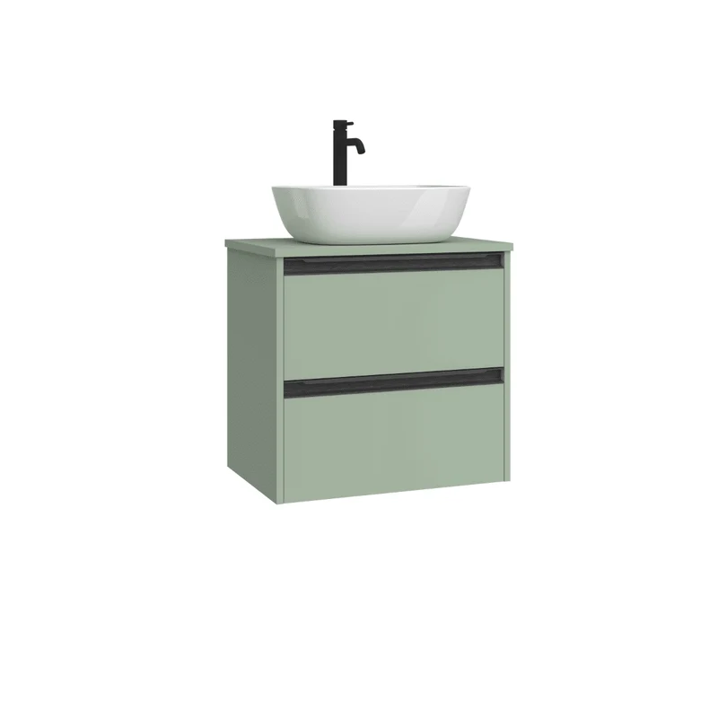 Mueble de Baño Suspendido Fondo Reducido con Lavabo Sobreponer Cerámico para Aseos modelo Veloz| Mueble Volado 2 Cajones Con Tirador| Leaf