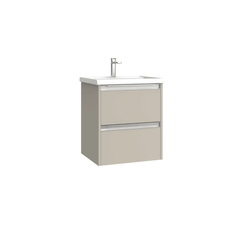 Mueble de Baño Suspendido Fondo Reducido con Lavabo Cerámico para Aseos modelo Veloz| Mueble Volado 2 Cajones Con Tirador | Moka