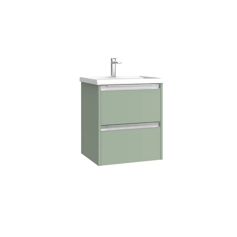Mueble de Baño Suspendido Fondo Reducido con Lavabo Cerámico para Aseos modelo Veloz| Mueble Volado 2 Cajones Con Tirador | Leaf