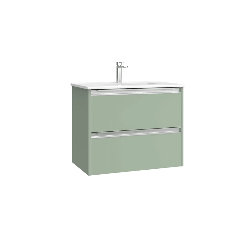 Mueble de Baño Suspendido Fondo Reducido con Lavabo Cerámico para Aseos modelo Veloz| Mueble Volado 2 Cajones Con Tirador | Leaf