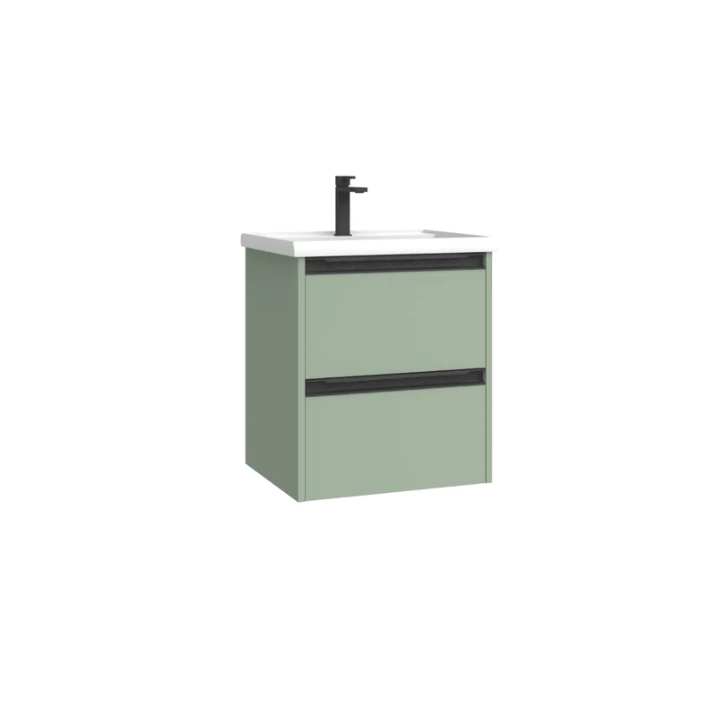 Mueble de Baño Suspendido Fondo Reducido con Lavabo Cerámico para Aseos modelo Veloz| Mueble Volado 2 Cajones Con Tirador | Leaf