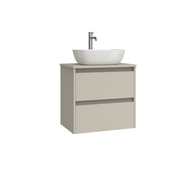 Mueble de Baño Suspendido Fondo Reducido con Lavabo Sobreponer Cerámico para Aseos modelo Veloz| Mueble Volado 2 Cajones | Moka