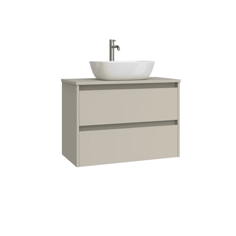 Mueble de Baño Suspendido Fondo Reducido con Lavabo Sobreponer Cerámico para Aseos modelo Veloz| Mueble Volado 2 Cajones | Moka