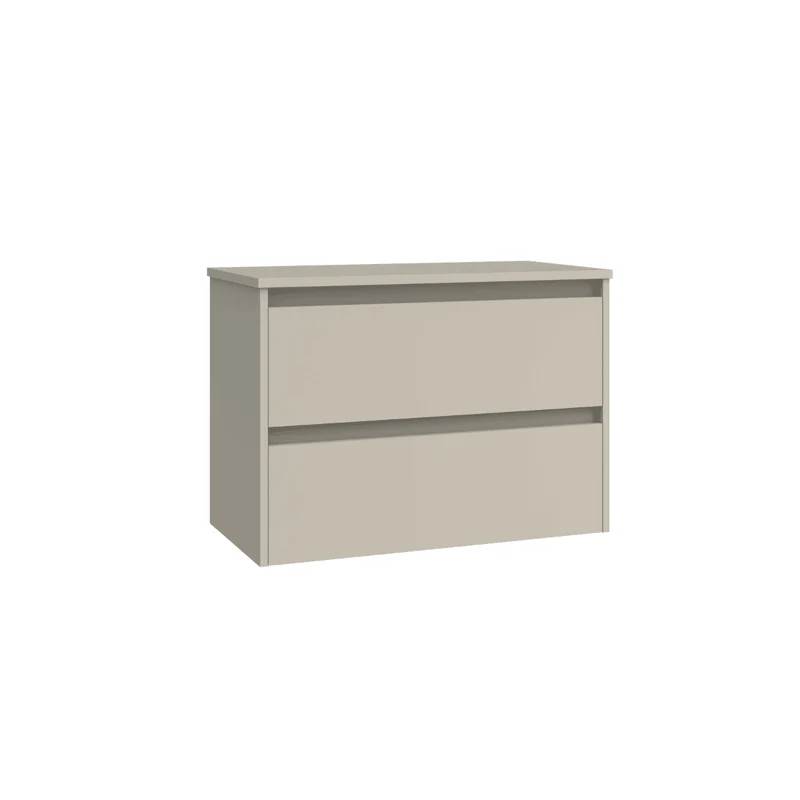 Mueble de Baño Suspendido Fondo Reducido con Lavabo Sobreponer Cerámico para Aseos modelo Veloz| Mueble Volado 2 Cajones | Moka