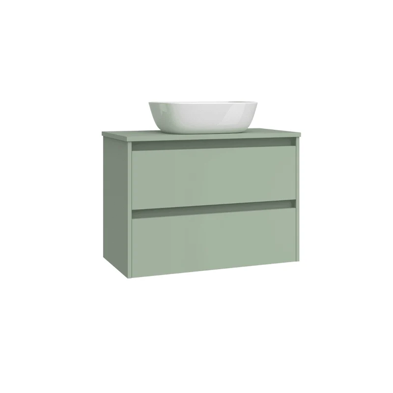 Mueble de Baño Suspendido Fondo Reducido con Lavabo Sobreponer Cerámico para Aseos modelo Veloz| Mueble Volado 2 Cajones | Leaf