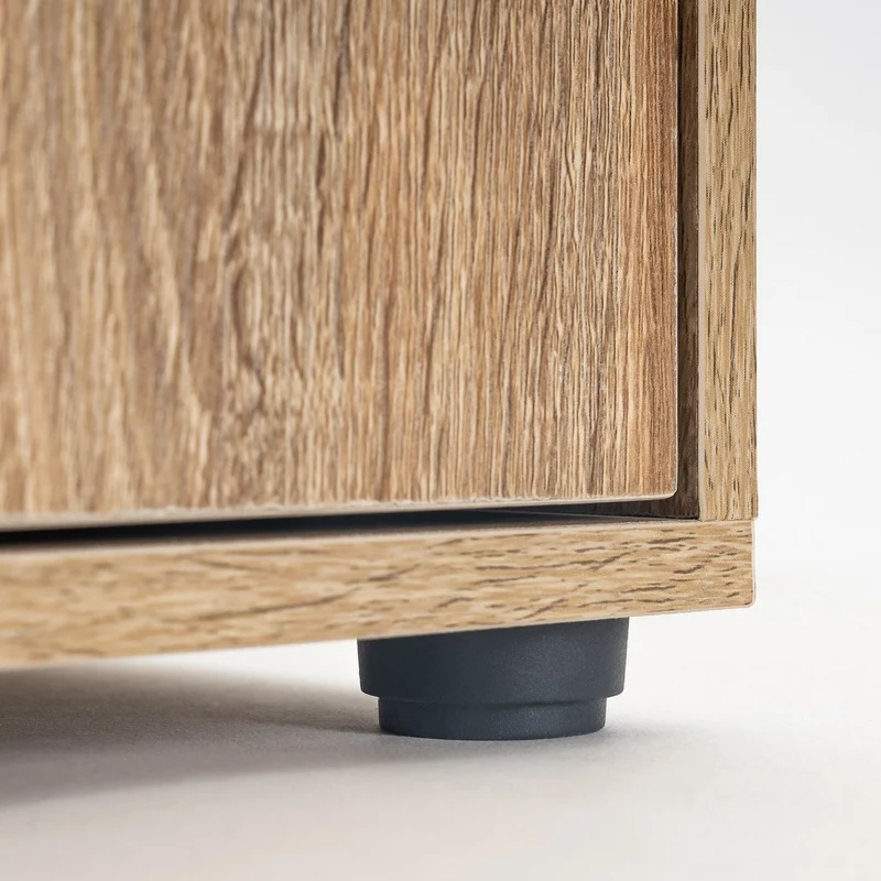 Mesita de noche Cubo de laminado color roble con 1 puerta de 60x30x29 cm