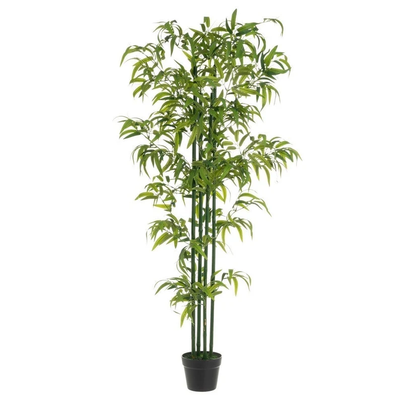 Planta artificial de bambú verde en maceta decorativa. Altura de 147 cm