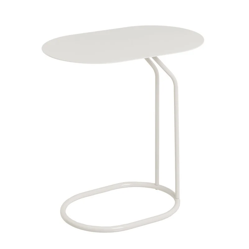 Mesa auxiliar ovalada de metal en color beige de 45x28x49 cm