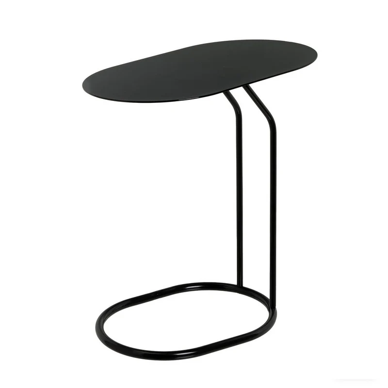 Mesa auxiliar ovalada de metal en color negro de 45x28x49 cm