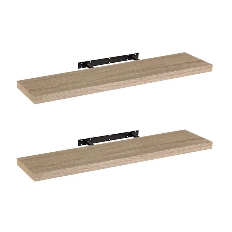 Set de 2 estantes de pared flotantes color madera natural 100x23,5x3,8 cm