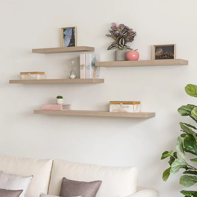 Set de 2 estantes de pared flotantes color madera natural 100x23,5x3,8 cm