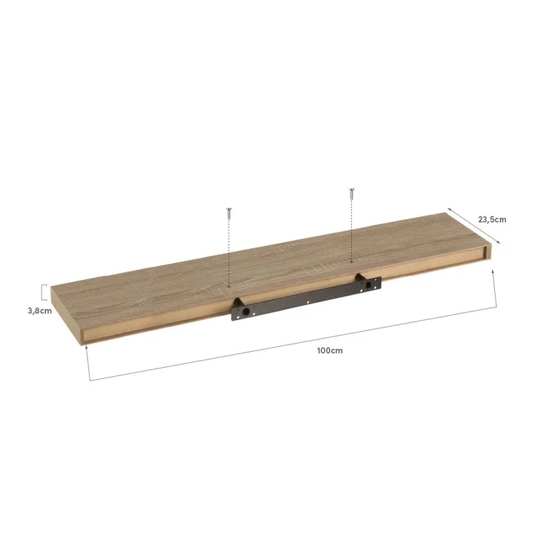 Set de 2 estantes de pared flotantes color madera natural 100x23,5x3,8 cm