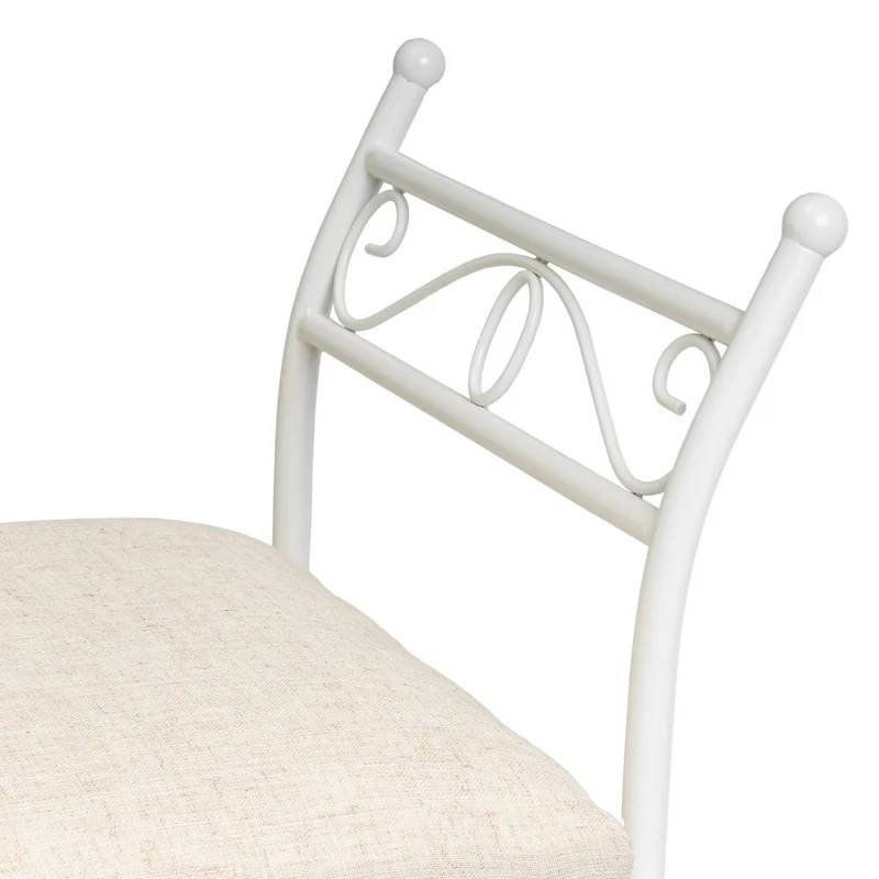Banqueta grande de dormitorio de metal blanco y lino color beige de 115 cm