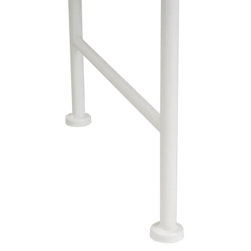 Banqueta grande de dormitorio de metal blanco y lino color beige de 115 cm
