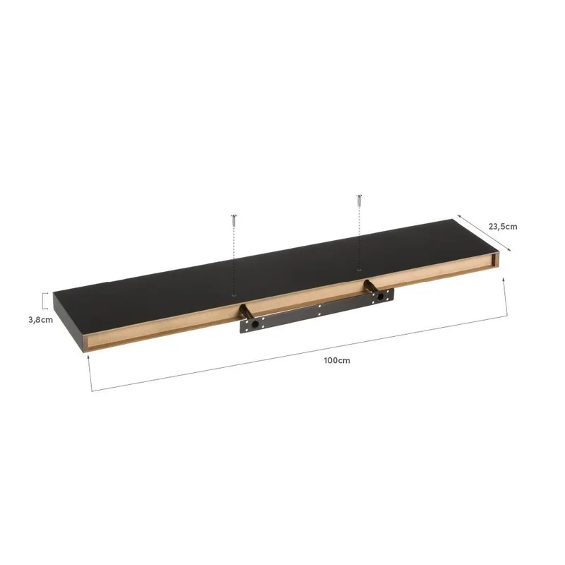 Set de 2 estantes de pared flotantes negros de 100x23,5x3,8 cm