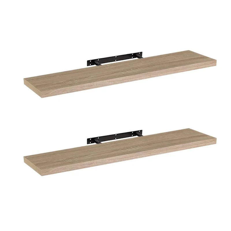 Set de 2 estantes de pared flotantes color madera natural 120x23,5x3,8 cm