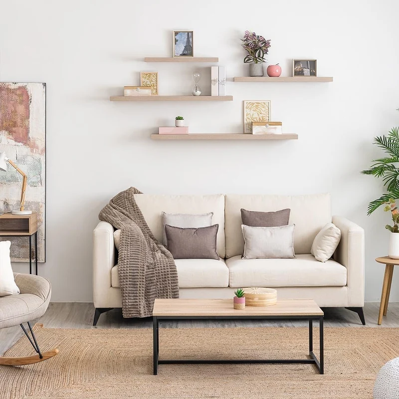 Set de 2 estantes de pared flotantes color madera natural 120x23,5x3,8 cm