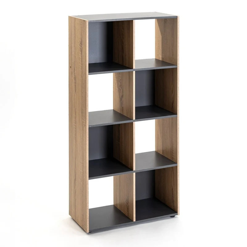 Estantería Cubo con 8 huecos de laminado gris y roble de 120x60x30 cm