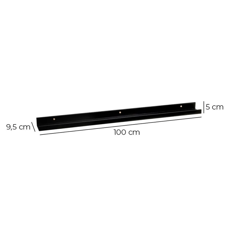 Estante flotante de pared de madera negra para cuadros de 100x9,5x5 cm