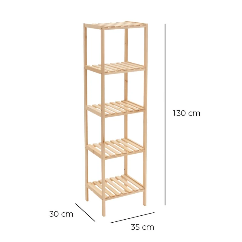 Estantería de pie de madera de abeto con 5 baldas de 35x30x130 cm