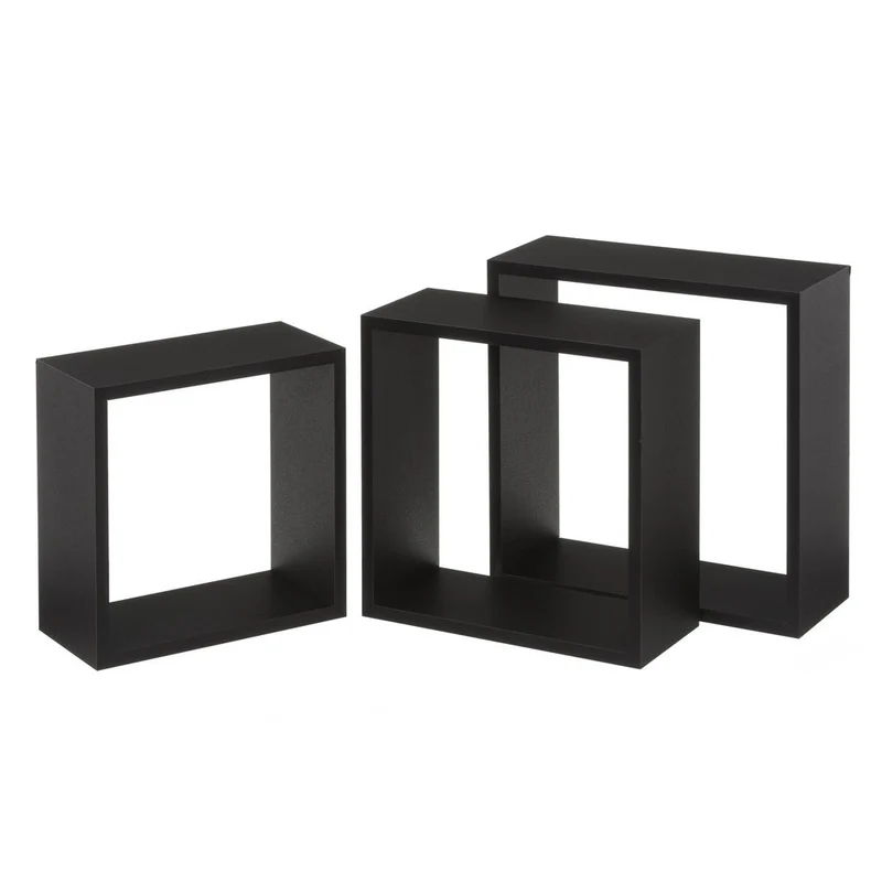 Set de 3 estantes de pared cuadrados negros de 30x30, 27x27 y 24x24 cm