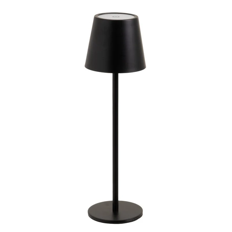 Lámpara LED regulable y recargable de metal negro de 3W de 11x11x37 cm