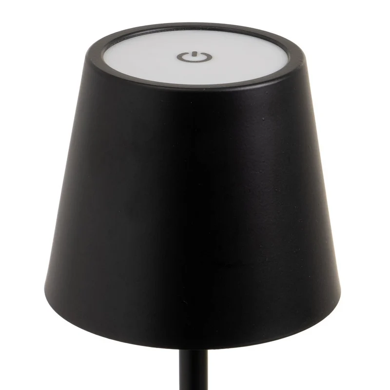 Lámpara LED regulable y recargable de metal negro de 3W de 11x11x37 cm