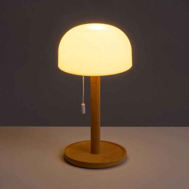 Lámpara de sobremesa led con pantalla de bambú natural de 15x15x28 cm