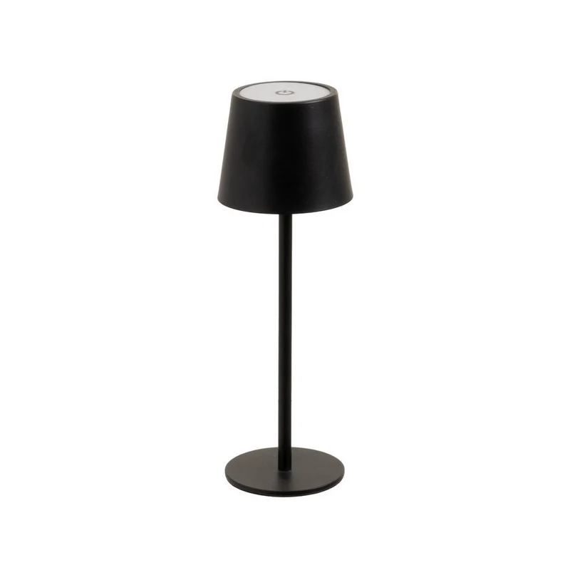 Lámpara LED regulable y recargable de metal negro de 3W de 9x9x27 cm