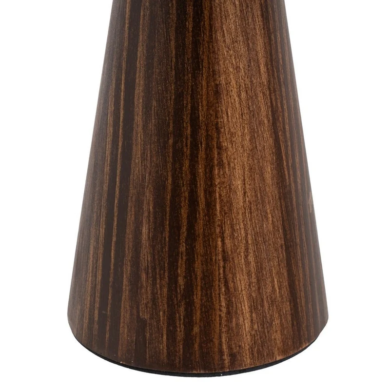 Lámpara de mesa con base de pino oscuro y pantalla de lino de color crudo