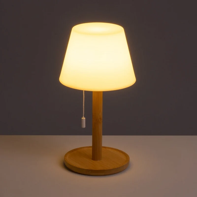 Lámpara de sobremesa led con pantalla de bambú natural de 15x15x28 cm