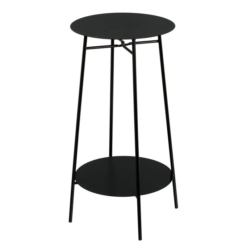 Mesa auxiliar redonda de tubo metálico negro de 30x30x60 cm