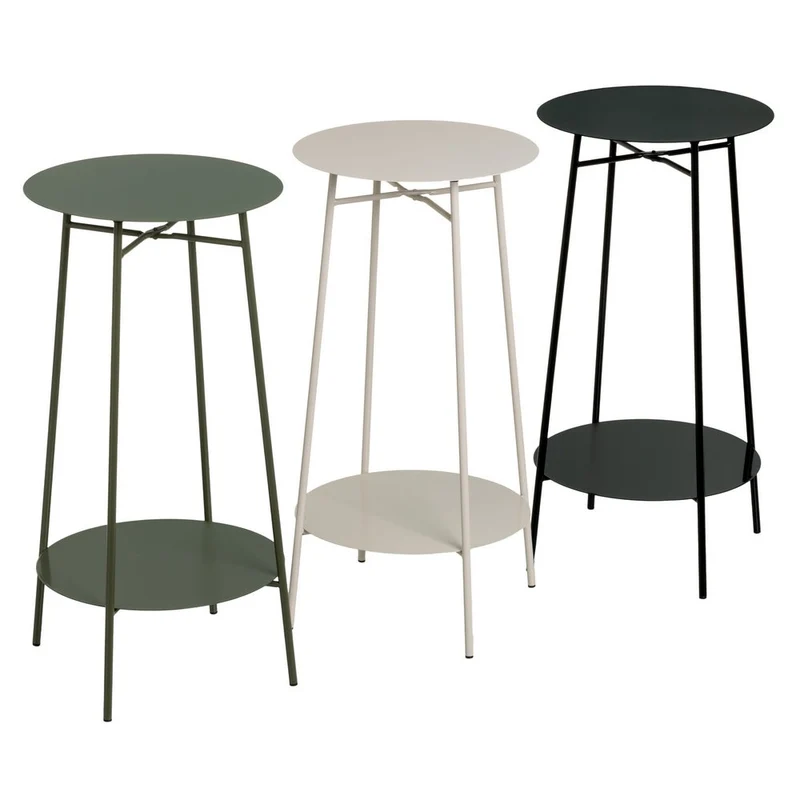 Mesa auxiliar redonda de tubo metálico negro de 30x30x60 cm