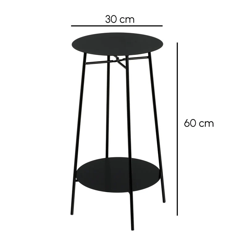 Mesa auxiliar redonda de tubo metálico negro de 30x30x60 cm